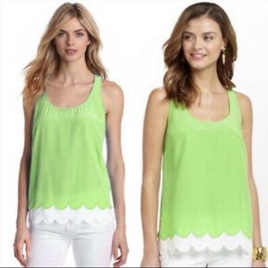 Lilly Pulitzer Sleeveless Carlina Green Silk Tiered Scalloped Hem Tank Medium